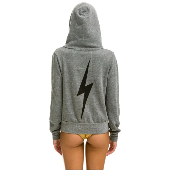 Aviator Nation Bolt Hoodie Zip Cotton Fleece Gray Casual Beach Coastal USA XS - Picture 3 of 15
